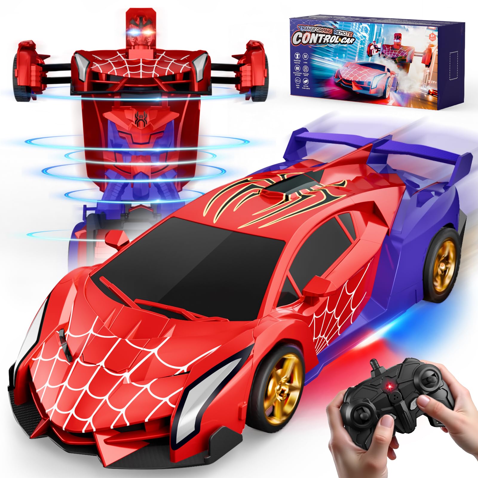 Spider Transform RC Cars Toys with Eye & Underbody Lights, 2.4GHz Remote Control