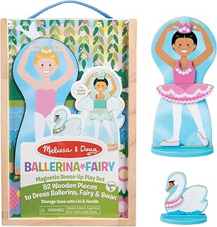Melissa & Doug Ballerina And Fairy Magnetic Dress-Up Double-Sided Wooden Doll And Swan Pretend Play Set (52 pcs)