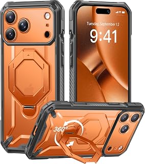 TONGATE for iPhone 17 Pro Case with 360° Spin Magnetic Stand, Clear Orange