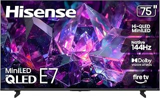 Hisense 75" E7 Cinema Series Hi-QLED Mini-LED 4K UHD Smart Fire TV (75E7SF, 2026 NEW) - Native 144Hz, AI Picture, Dolby Vision IQ · Atmos, FALD, HDR10+ Adaptive, MEMC, Alexa+