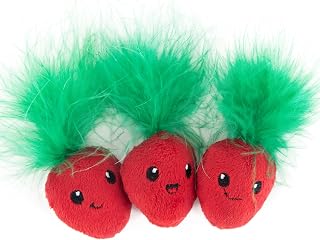 Catstages Strawbabies Dental Cat Chew Toy with Catnip & Feathers, 3-Pack | Mesh & Multiple Textures Help Keep Teeth Clean, Teething Support, Crinkle Sound for Enrichment, Indoor Cats & Kittens