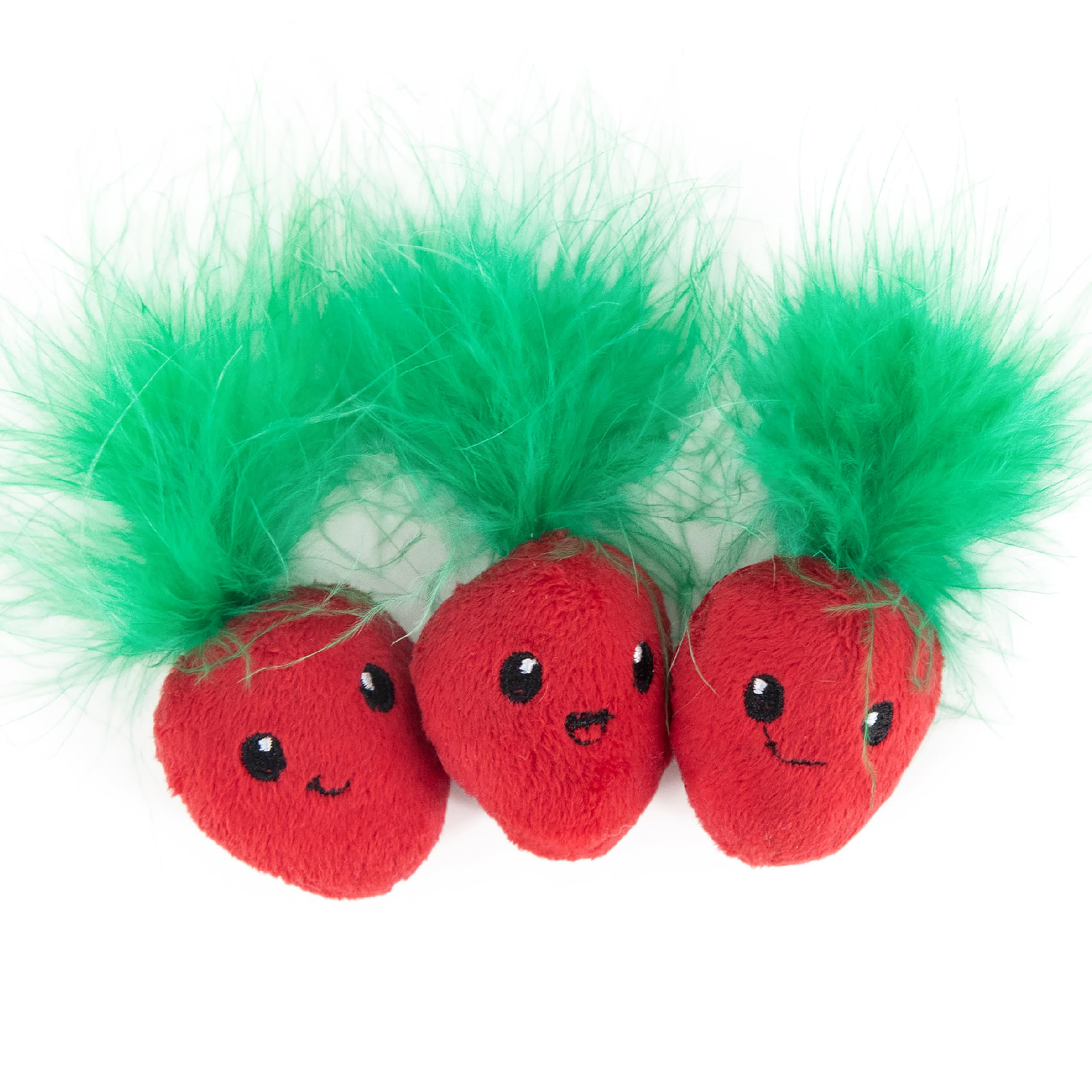 Catstages Strawbabies Dental Cat Chew Toy with Catnip & Feathers, 3-Pack | Mesh 