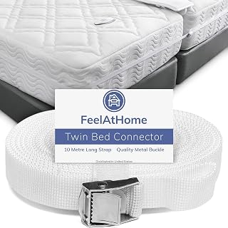 FeelAtHome Bed Connector Strap, Twin to King Mattress Converter | Adjustable heavy duty belt holds split king mattresses together. Ideal joiner for twin or twin XL beds