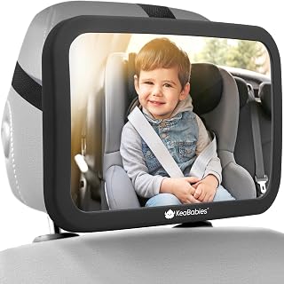 KeaBabies Baby Car Seat Mirror, Wide View, Shatterproof (Matte Black) | Backseat Infant Car Mirror for Baby Rear Facing, Crystal Clear View, Travel, Easy Install & Adjust for Removable Headrest