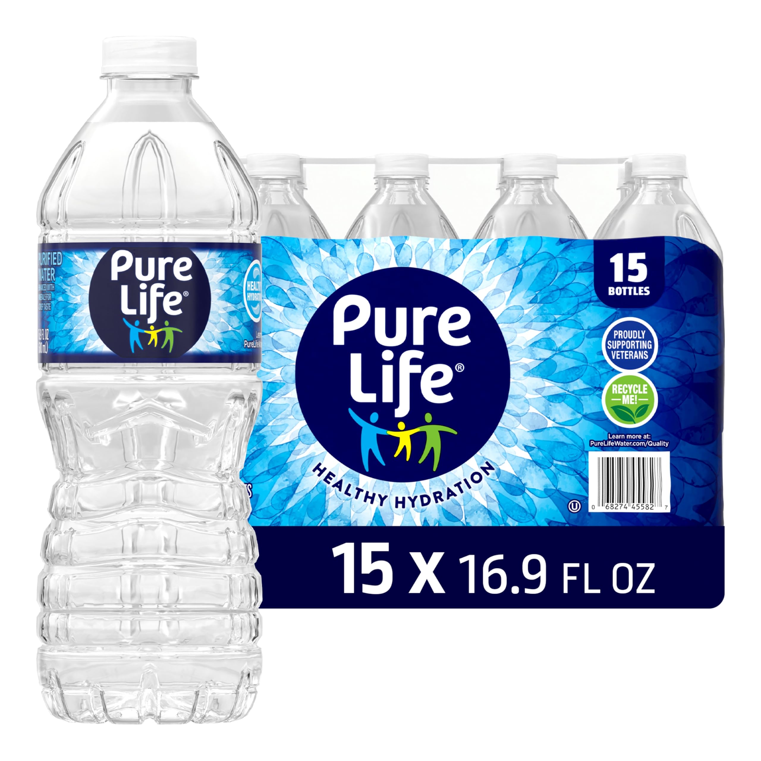 Pure Life Purified Bottled Water - 15 Pack, 16.9 Fl Oz | Still Drinking Water En
