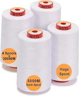 New brothread 4 Large Cones All Purpose Polyester Thread -White | 5500Y (5000M) Each Spool, 40S/2 (Tex27), 100% Spun Polyester, for Serger, Overlock, Quilting, Piecing and Sewing