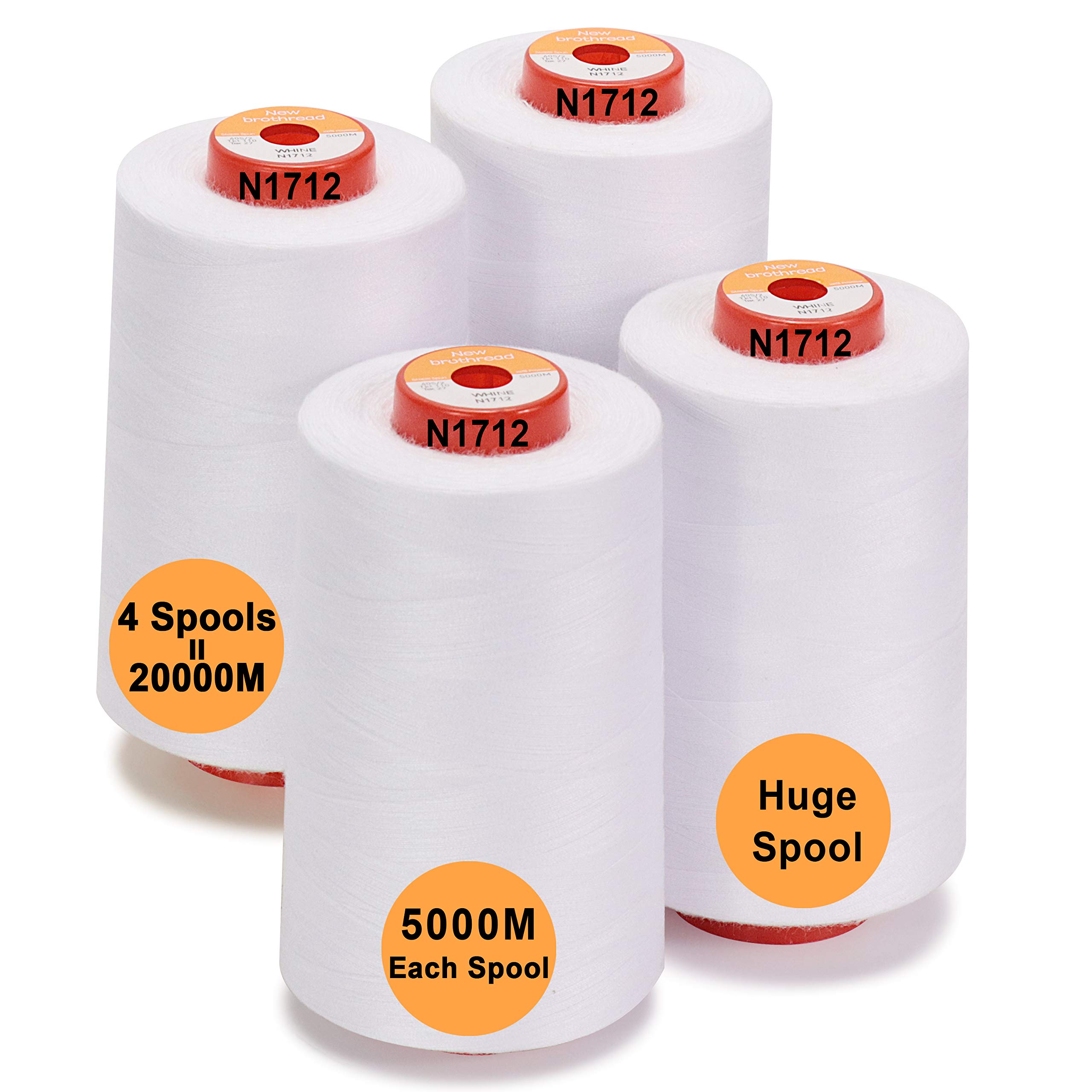New brothread 4 Large Cones All Purpose Polyester Thread -White | 5500Y (5000M) 