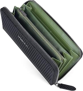 VISOUL Leather Long Zipper Pouch Wallet for Men and Women with RFID Blocking, Large Clutch Cash Long Wallet with Zipper, Green, 8.1" x 4.3" x 1", Long Zipper Wallet