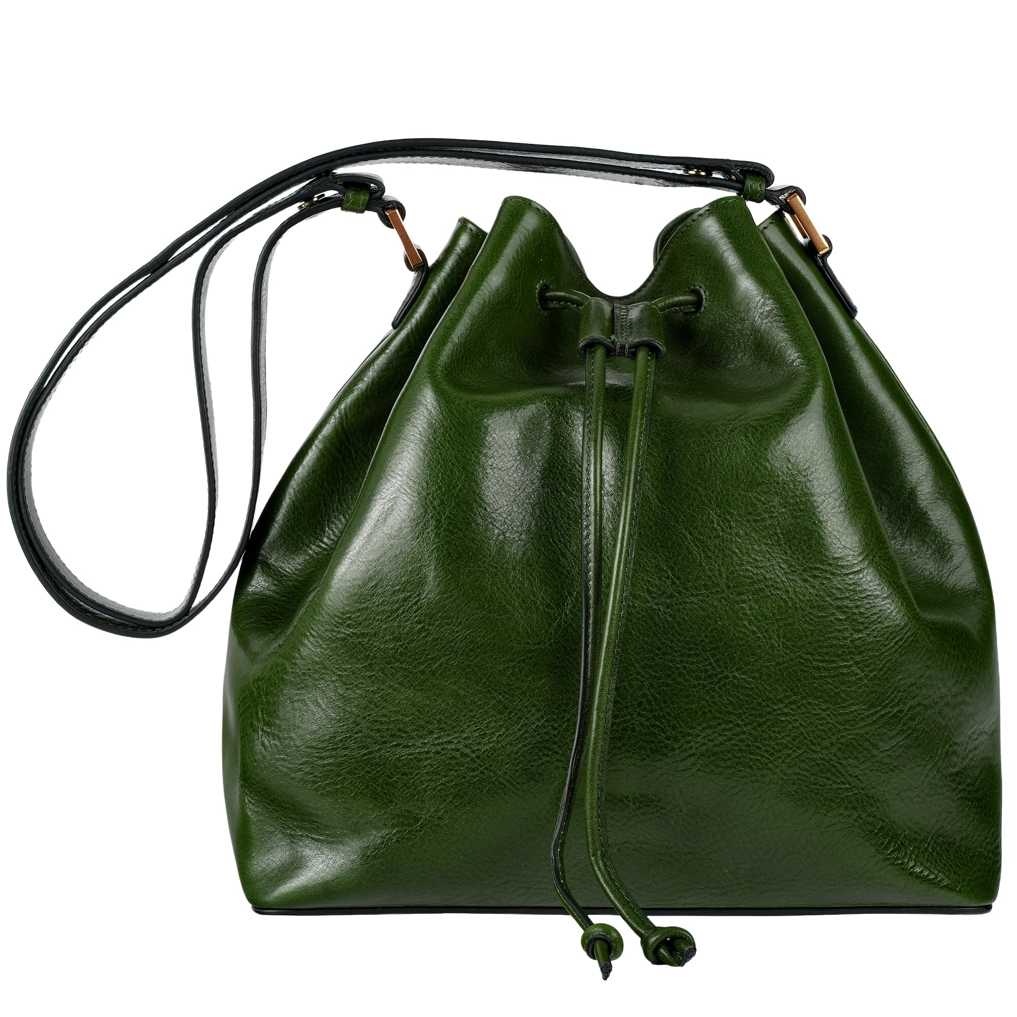 Time Resistance Leather Bucket Bag - Full-Grain Leather Handbag for Women - Ital