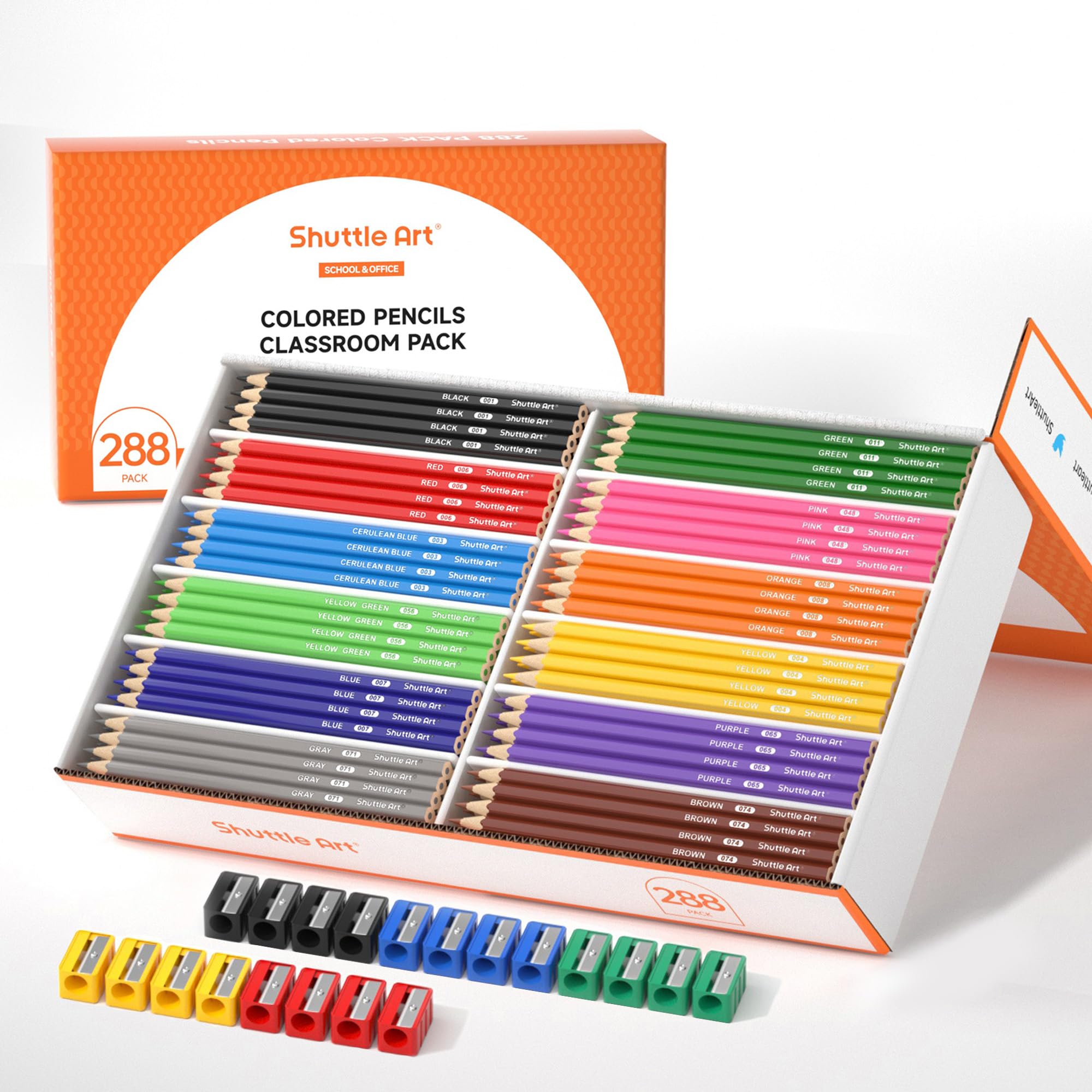 Shuttle Art 288 PCS Colored Pencils Bulk, 12 Assorted Colors, Pre-sharpened Colo
