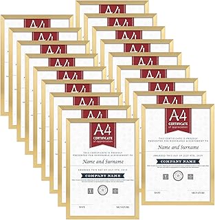 Hoikwo Multi A4 Photo Frames Set of 18, Gold A4 Picture Frame for Wall Hanging or Tabletop Display, Ideal for Certificates, Photos, Artwork, Poster, Document