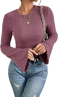 MOLERANI Women's Long Bell Sleeve Crewneck Knit Lightweight Pullover Top