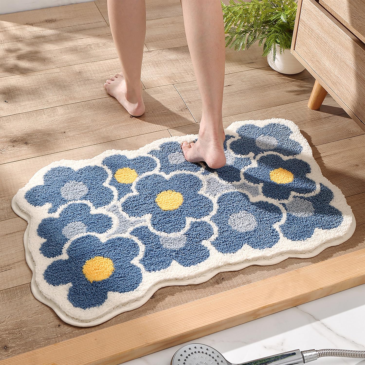 Bath Rug for Bathroom Super Soft Fluffy Rug Home Floor Mat Floral Carpet Water A