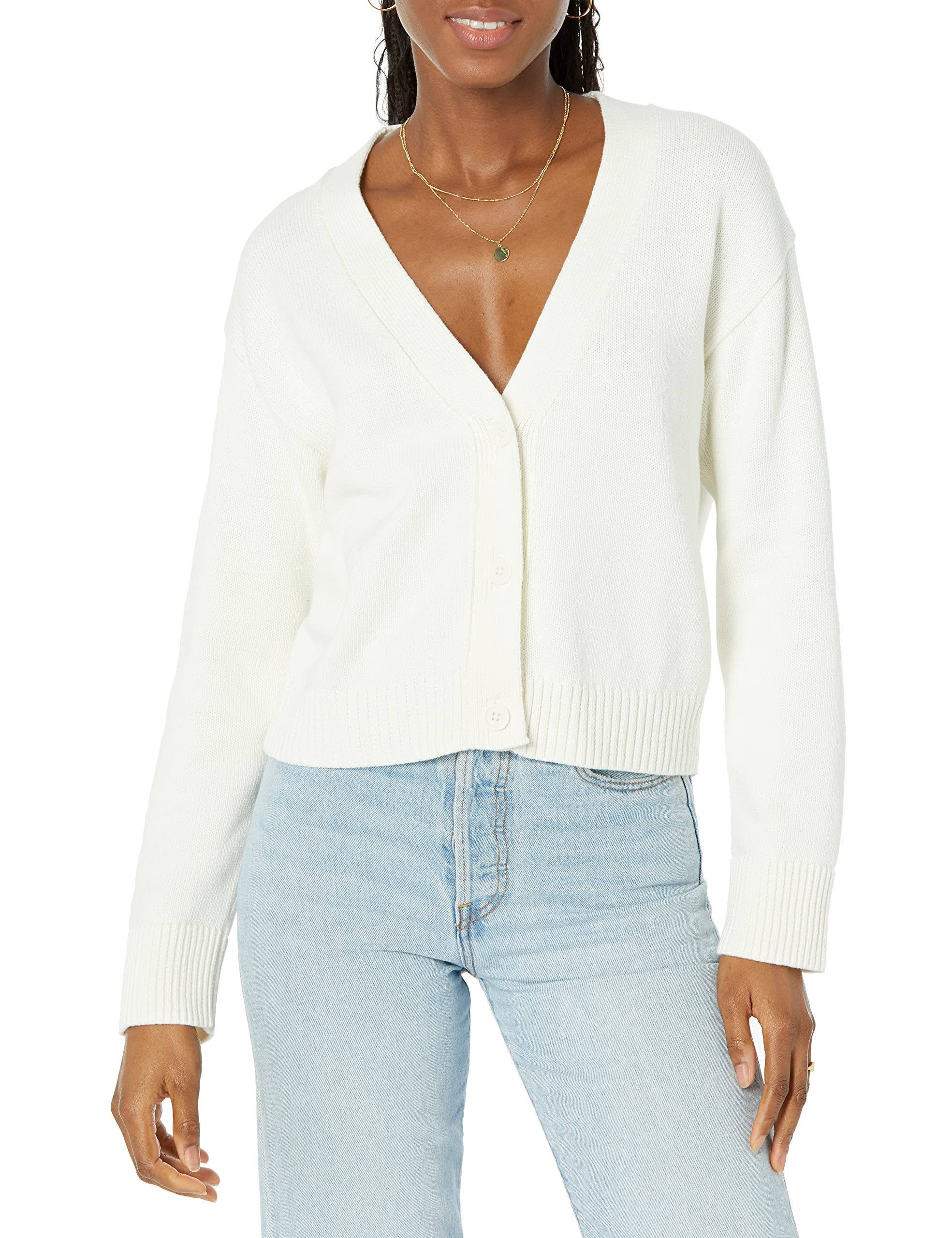 Amazon Essentials Womens Relaxed Fit V-Neck Cropped Cardigan