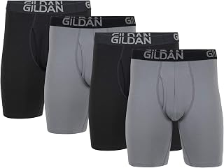 Gildan Men's Cotton Stretch Long Leg Boxer Brief, Grey Flannel/Black Soot (4-Pack), X-Large
