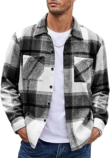 Coofandy Camisas de Franela para Hombre, Estilo Casual, con Botones, a Cuadros, de Manga Larga, Forro Polar con Bolsillos