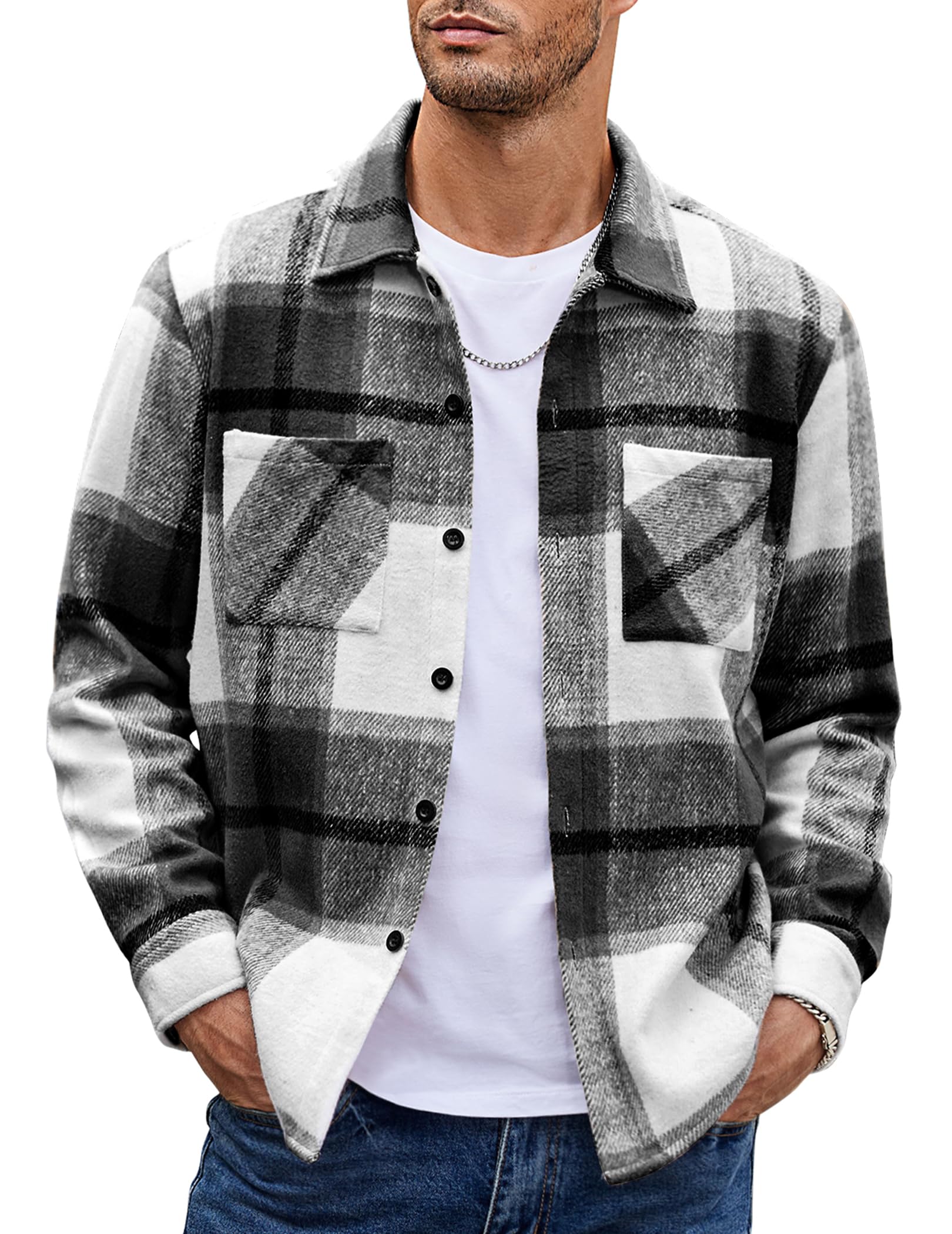 Coofandy Camisas de Franela para Hombre, Estilo Casual, con Botones, a Cuadros, 
