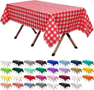2 Pack Red Gingham Checkered Premium Plastic Tablecloth Rectangle 54 x 108 Inches Reusable Ruby Red Buffalo Plaid Decorative Table Cover for Dining, Wedding, Party
