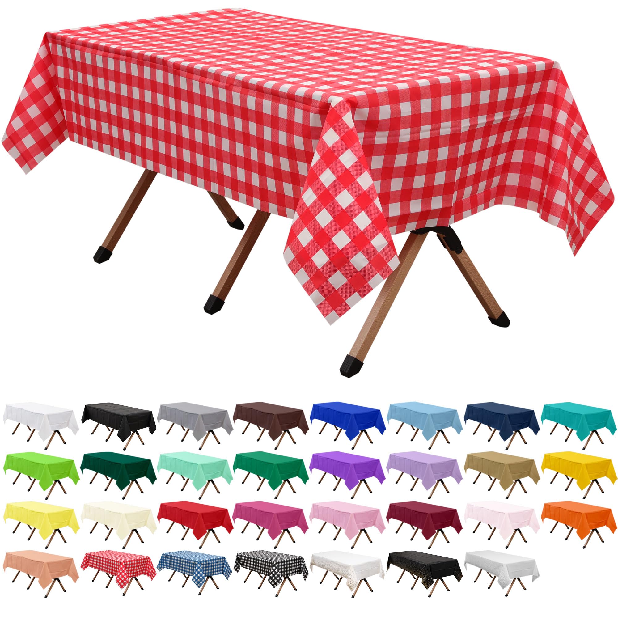 2 Pack Red Gingham Checkered Premium Plastic Tablecloth Rectangle 54 x 108 Inche