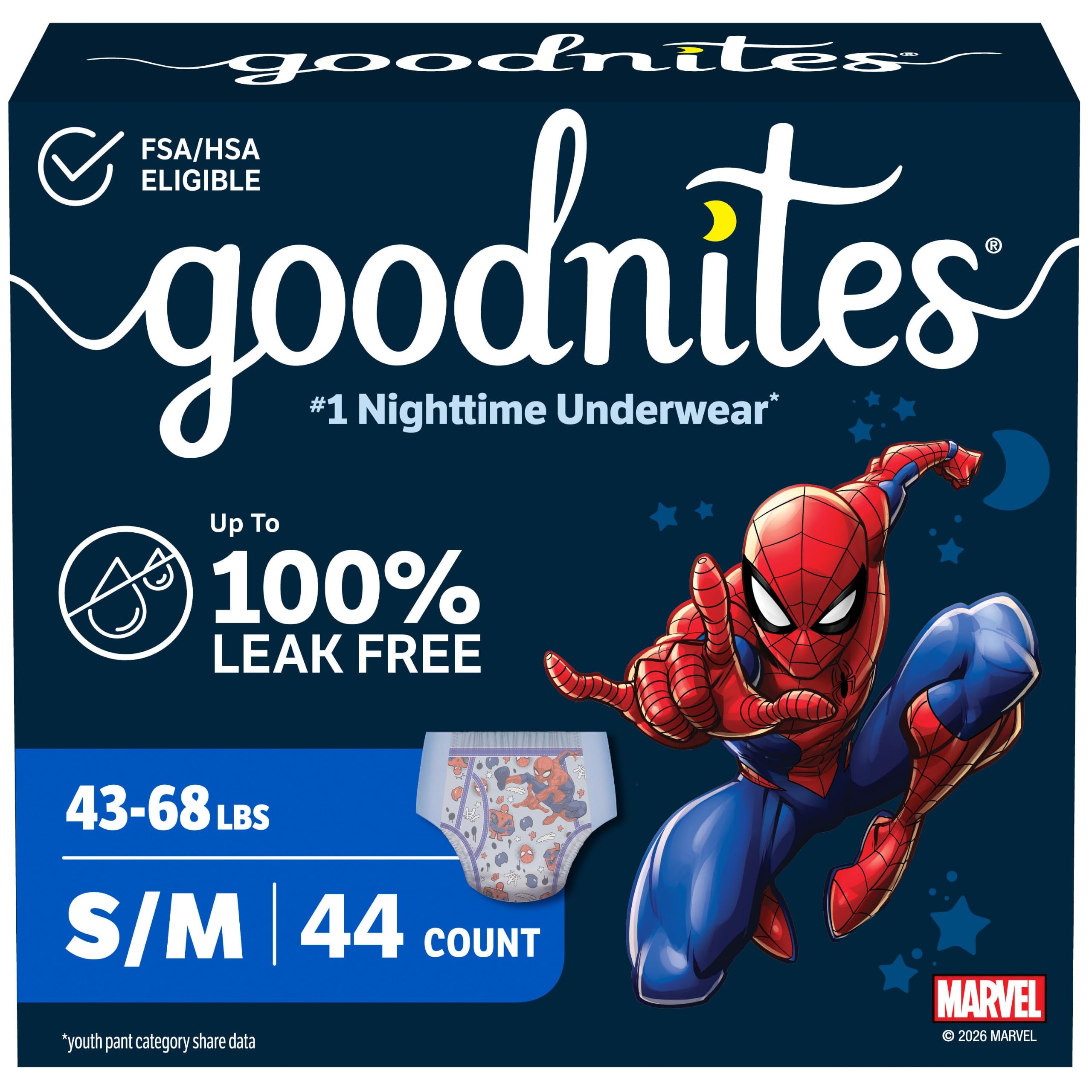 GoodNites Boys Nighttime Underwear, Size S/M, 44 Ct, 2 Packs of 22 | Zoned Prote