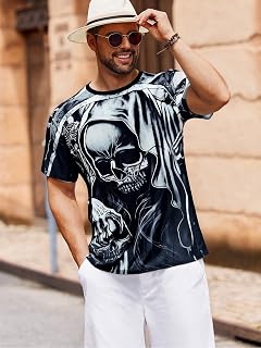 Maglietta da uomo con stampa astratta, girocollo, casual, a maniche corte, vintage