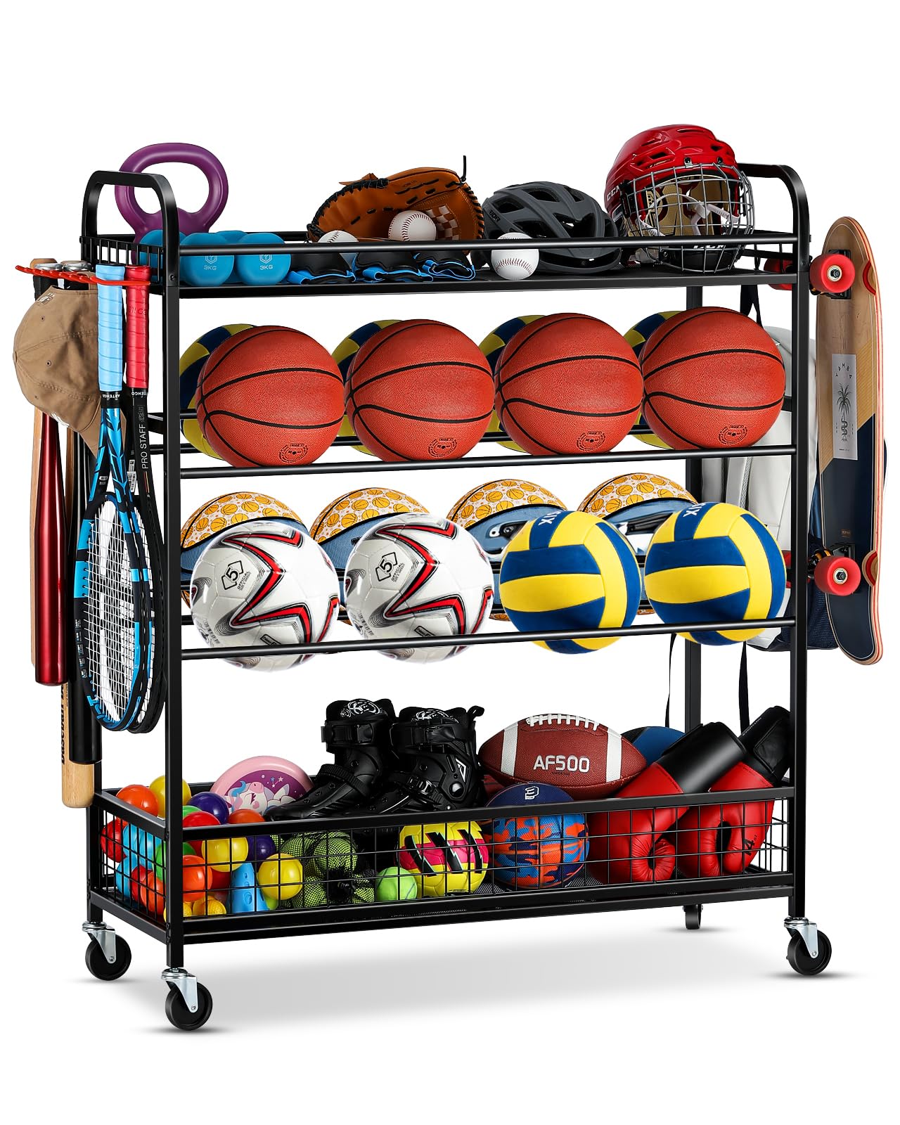 EXTCCT Garage Sports Equipment Organizer - Rolling Ball Storage with Wheels | Ga