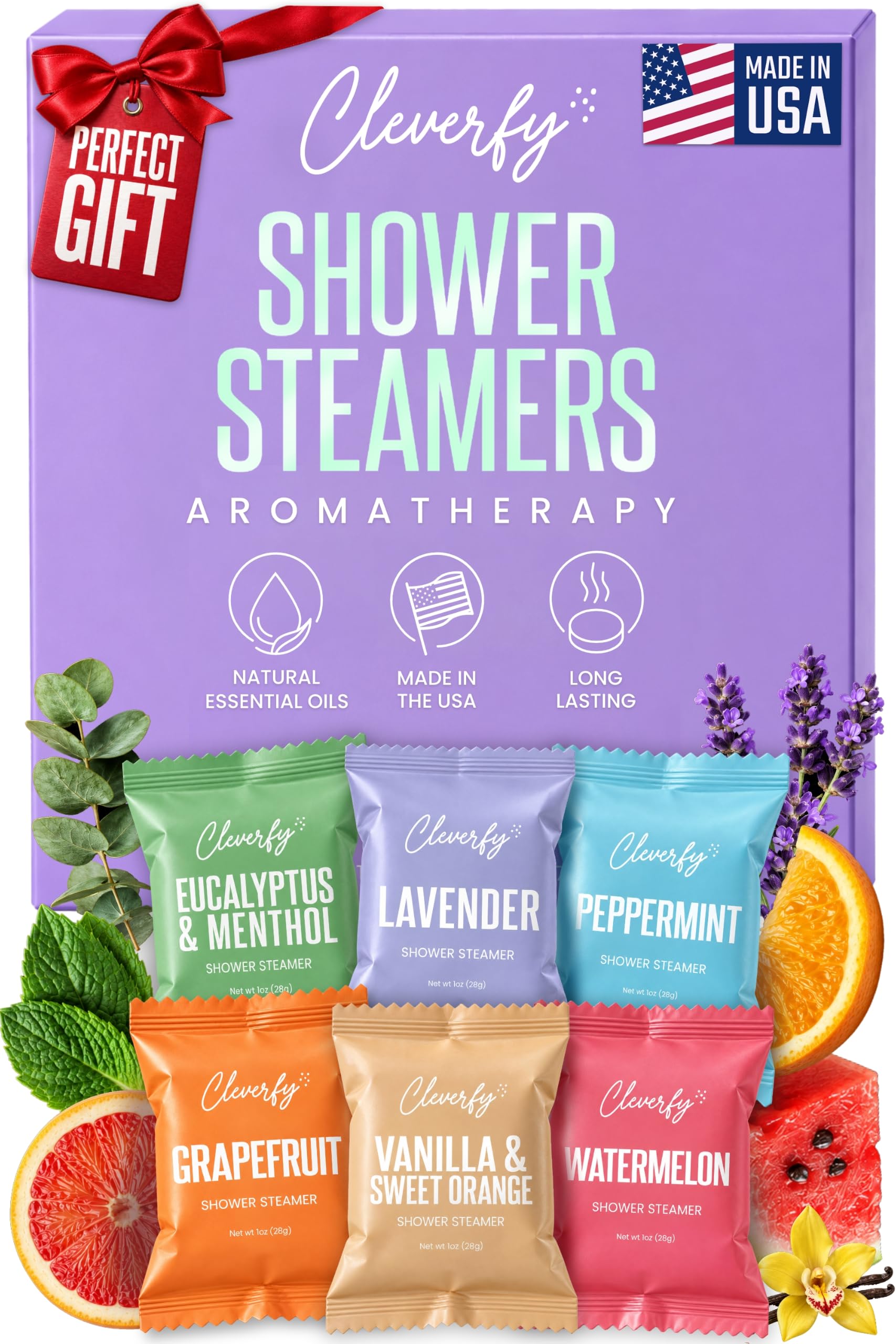 Cleverfy Shower Steamers, Stocking Stuffers for Women and Men, 6 Pack | Aromathe