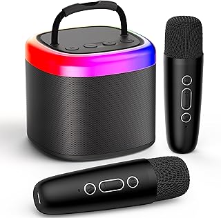 JYX Mini Karaoke Machine, Portable Bluetooth Karaoke Speaker with 2 Wireless Microphones and Party Lights for Kids and Adults, Birthday Gifts for Girls Boys Family Home Party