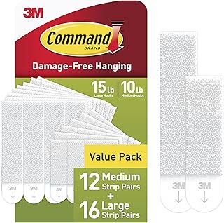 Command 15 & 10 lb Assorted Picture Hanging Strips, 28 Pairs, SIOC | White Picture Hanging Strips, Damage-Free Wall Hangers for Frames, No Tools Required, Ideal for Decorating Apartments, Dorms