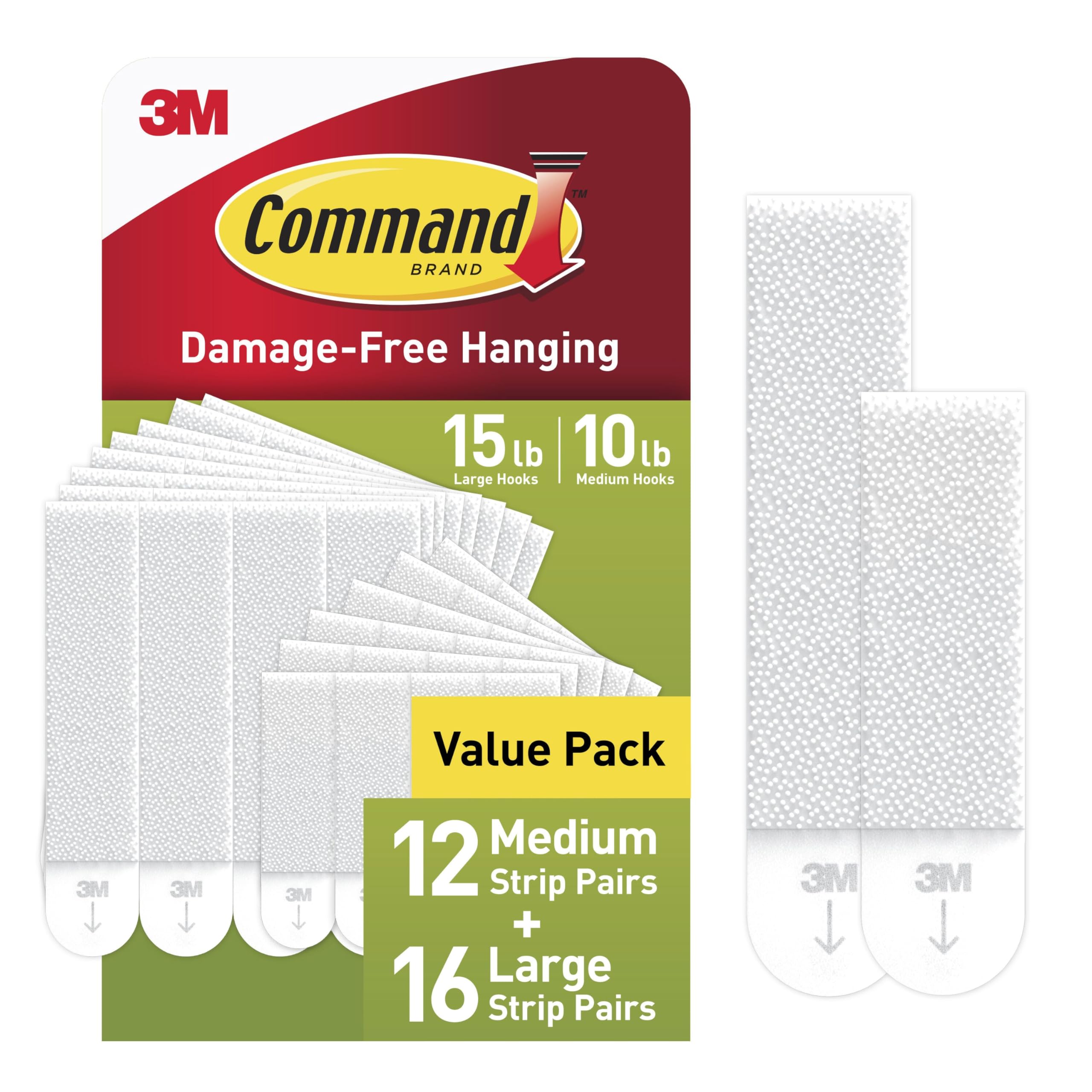 Command 15 & 10 lb Assorted Picture Hanging Strips, 28 Pairs, SIOC | White Pictu