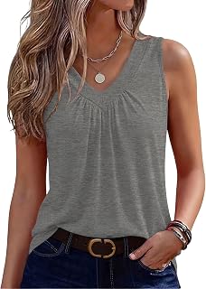 Zeagoo Women's Summer Tank Top Sleeveless Loose Fit V-Neck Pleated Basic Elegant Casual Fashion