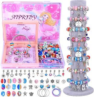 AIPRIDY Charm Bracelet Making Kit,Unicorn Mermaid Crafts Gifts Set Can Inspires Imagination and Creativity,Jewelry Making Kit Perfect Gifts for Girls 5-12 Years Old (72 Pieces Rose)
