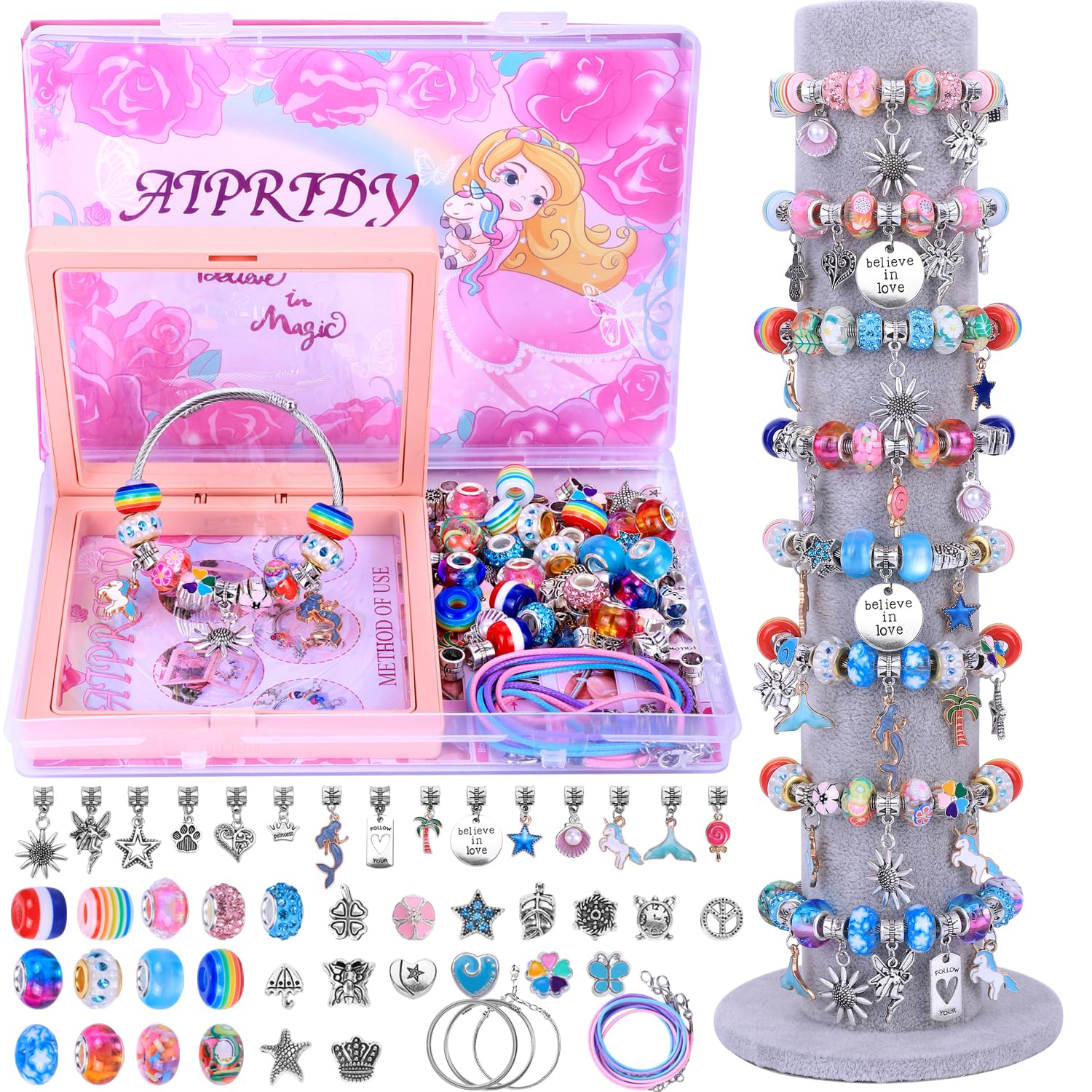 AIPRIDY Charm Bracelet Making Kit,Unicorn Mermaid Crafts Gifts Set Can Inspires 