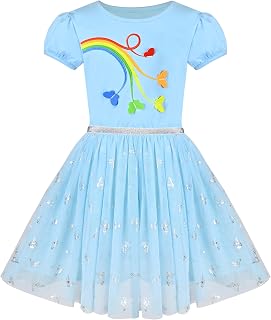 Sunny Fashion Girl's Dress Tulle Skirt Rainbow Short Sleeves for Birthday Party