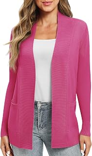 EXCHIC Women Casual Long Sleeve Knit Cardigan Lightweight Comfy Open Front Long Sweaters with Pockets