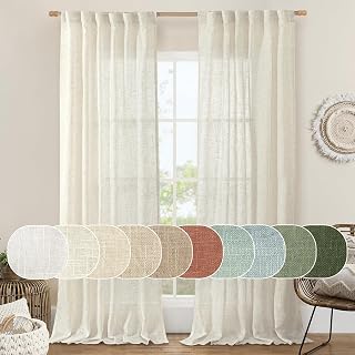 LAMIT Natural Ivory Semi Sheer Linen Curtains 84 inch Long for Bedroom | Cream White, Light Filtering, Living Room Panels, Neutral Drapes, Farmhouse, Rod Pocket Back Tab, 2 Panels, 52 x 84 Inch