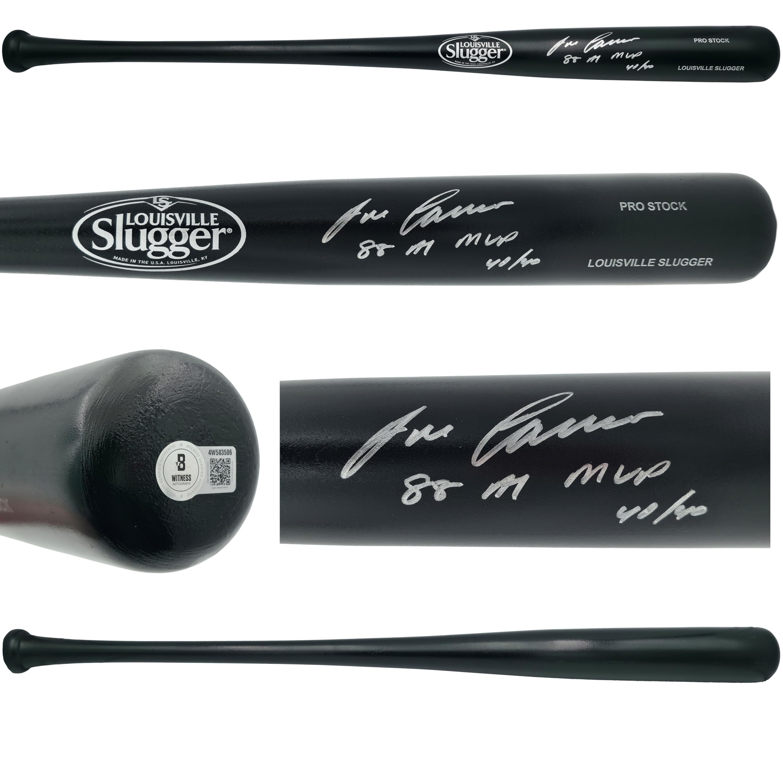 Jose Canseco Autographed Black Slugger Louisville Pro Stock Baseball Bat "88 AL 
