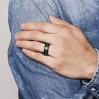NUNCAD Tungsten Men Ring Black Brushed Finish Red/Green/Purple Groove Tungsten Carbide Women Rings Wedding Promise Engagement Band Comfort Fit L1/2-Z+5
