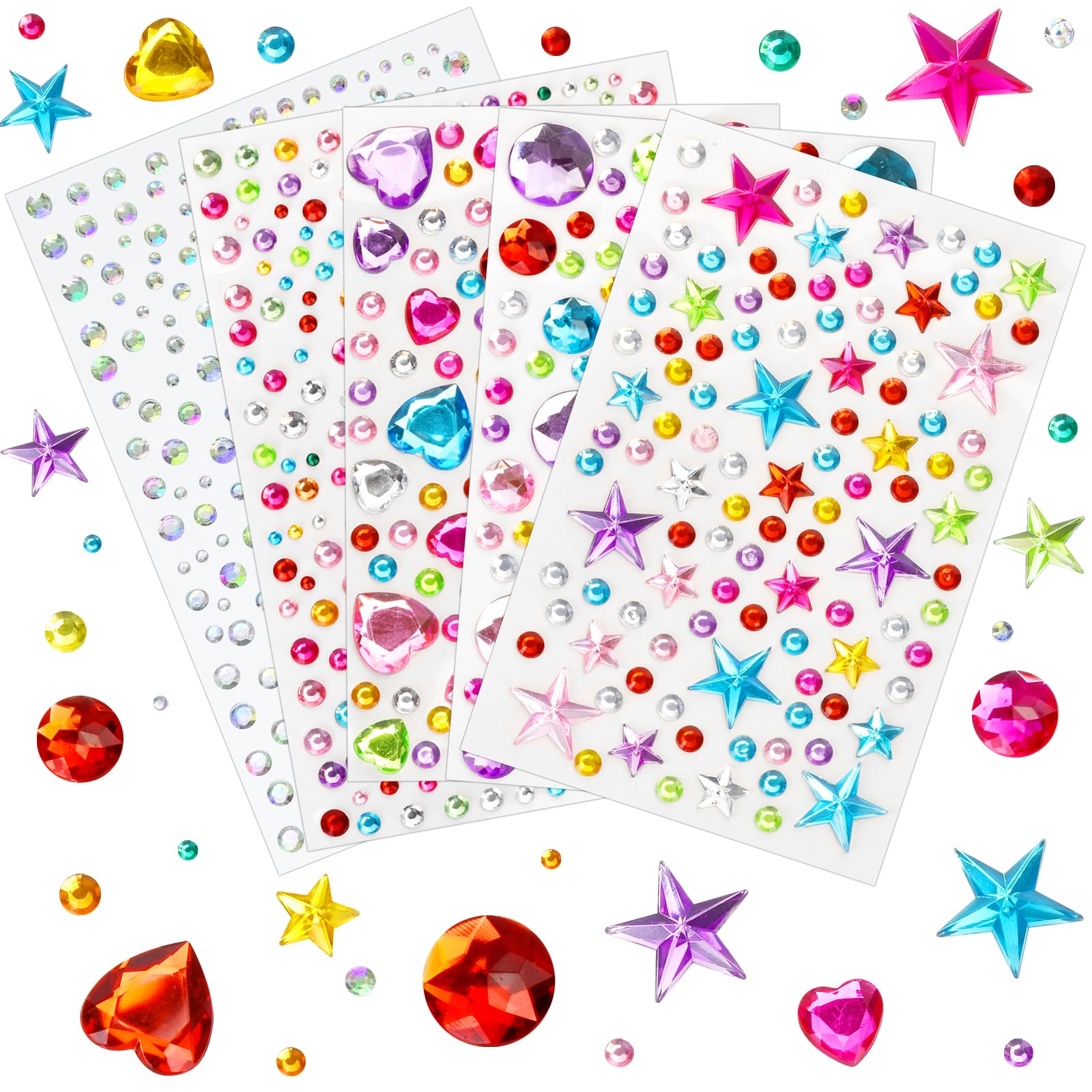 Gem Stickers Rhinestones for Crafts Scrapbook Supplies, Sparkling Cute Star Hear
