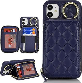 for iPhone 12 Case Wallet with Card Holder-Blue