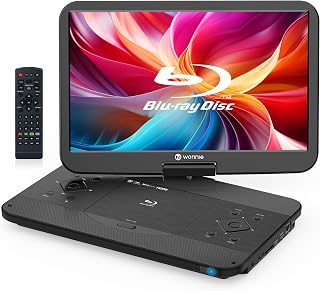 WONNIE 17.6" Portable Blu Ray Player with 15.4" 1080P Full HD Large Swivel Screen, Play Region A Blu-ray & Region 1 DVDs with HDMI Out & AV In, Built-in Rechargeable Battery, Support MP4, MOV Playback