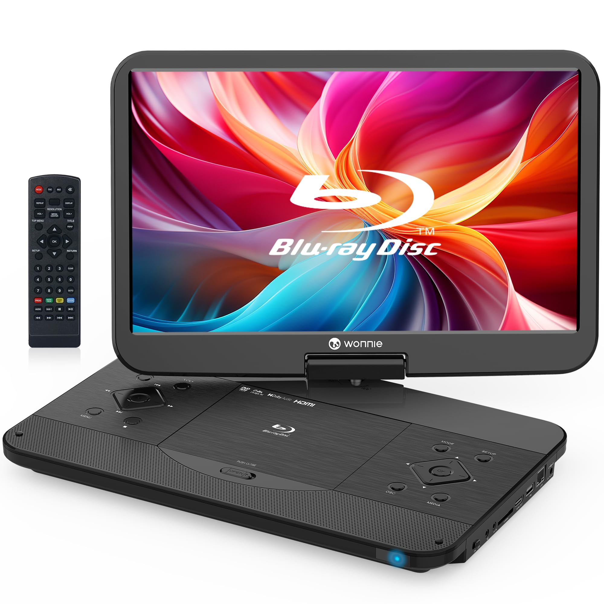 WONNIE 17.6" Portable Blu Ray Player with 15.4" 1080P Full HD Large Swivel Scree