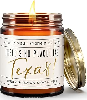 Texas Gifts, Texas Souvenirs Gifts - There's No Place Like Texas Candle | Texas Décor - Infused with Teakwood, Tobacco & Rich Leather I Texas State Gifts I 9oz Jar, 50Hr Burn, USA Made