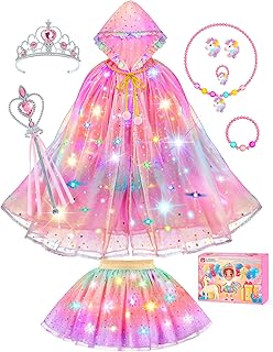 Princess Dress Up for Girls, Unicorn Light up Princess Cape Princess Dress | Costume Crown Gift for Girls 3 4 5 6 DOLNOW