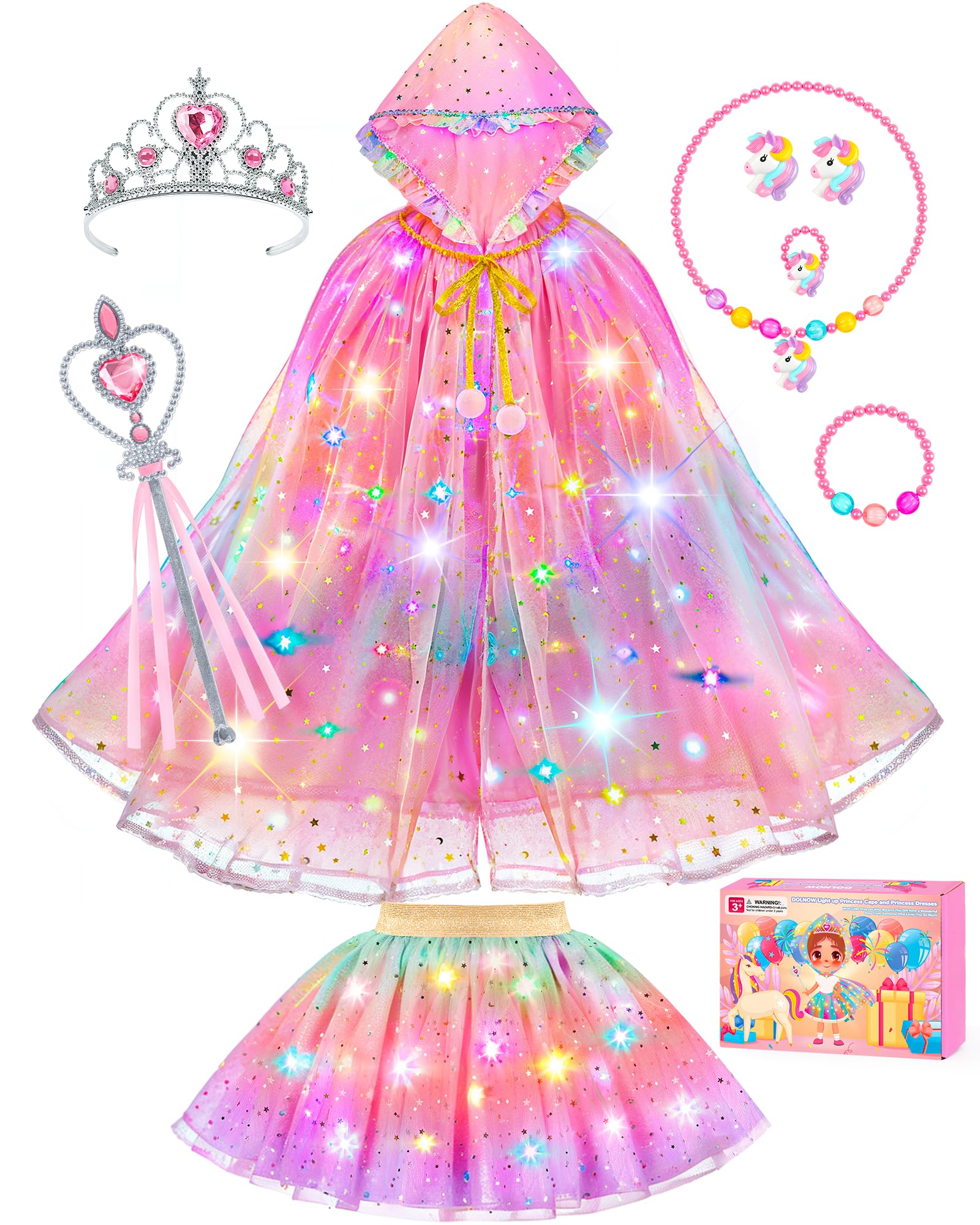 Princess Dress Up for Girls, Unicorn Light up Princess Cape Princess Dress | Cos