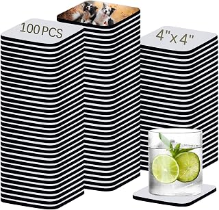 100 PCS Sublimation Blank Cup Coasters Bulk, 4x4 Inch Square Blank Cup Mat Rubber for Sublimation Transfer Heat Press Printing DIY Crafts