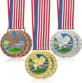 Donrime Pickleball Medals - 2.56 Inch 1st 2nd 3rd Place Award Medals with Ribbons Gold Silver Bronze Trophy for Kids Adults Award Prize Gift