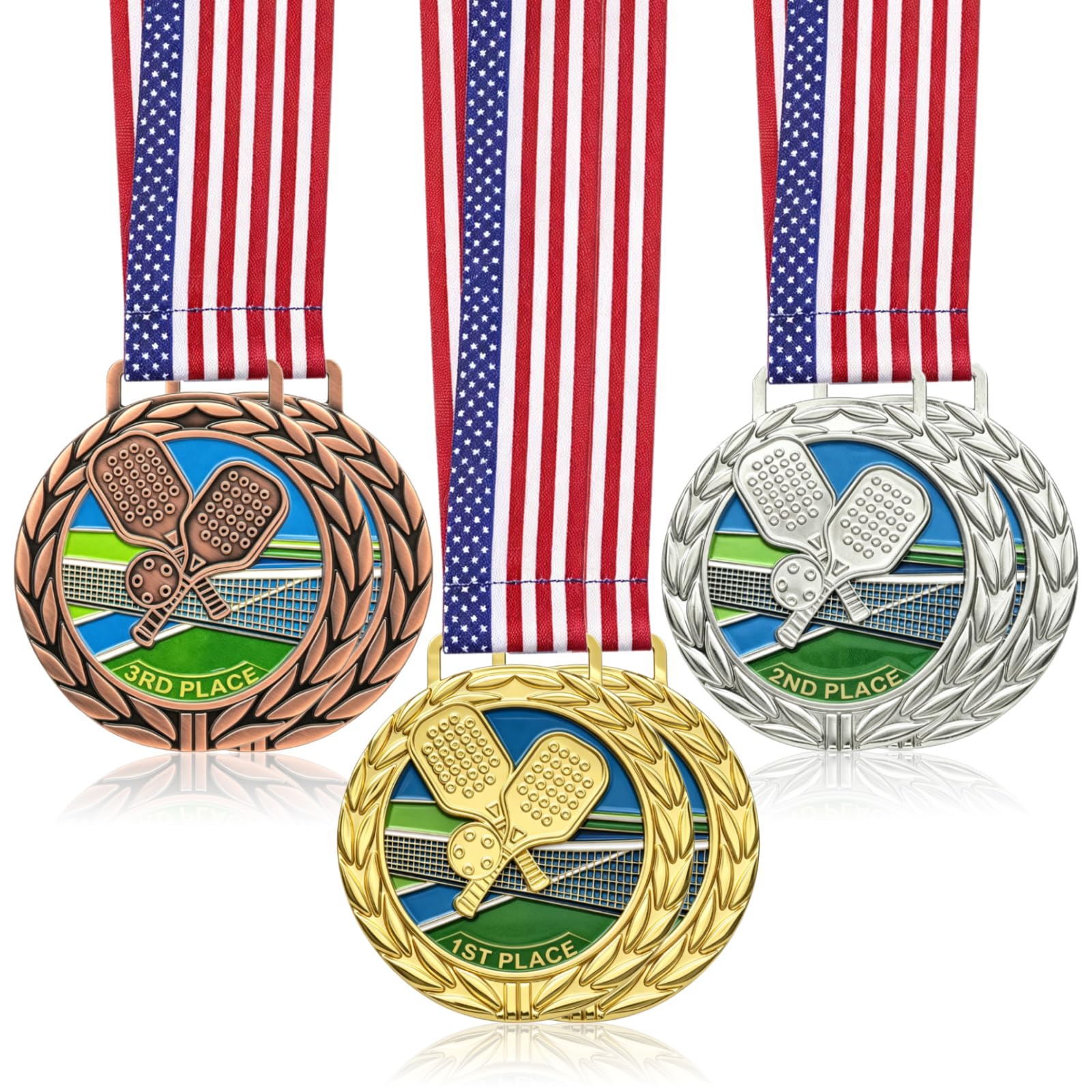 Donrime Pickleball Medals - 2.56 Inch 1st 2nd 3rd Place Award Medals with Ribbon