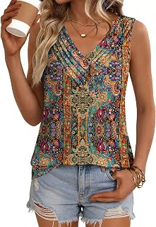 Zeagoo Camiseta sin Mangas para Mujer, sin Mangas, Holgada, Cuello en V, Plisada, a la Moda, para Negocios, Casual