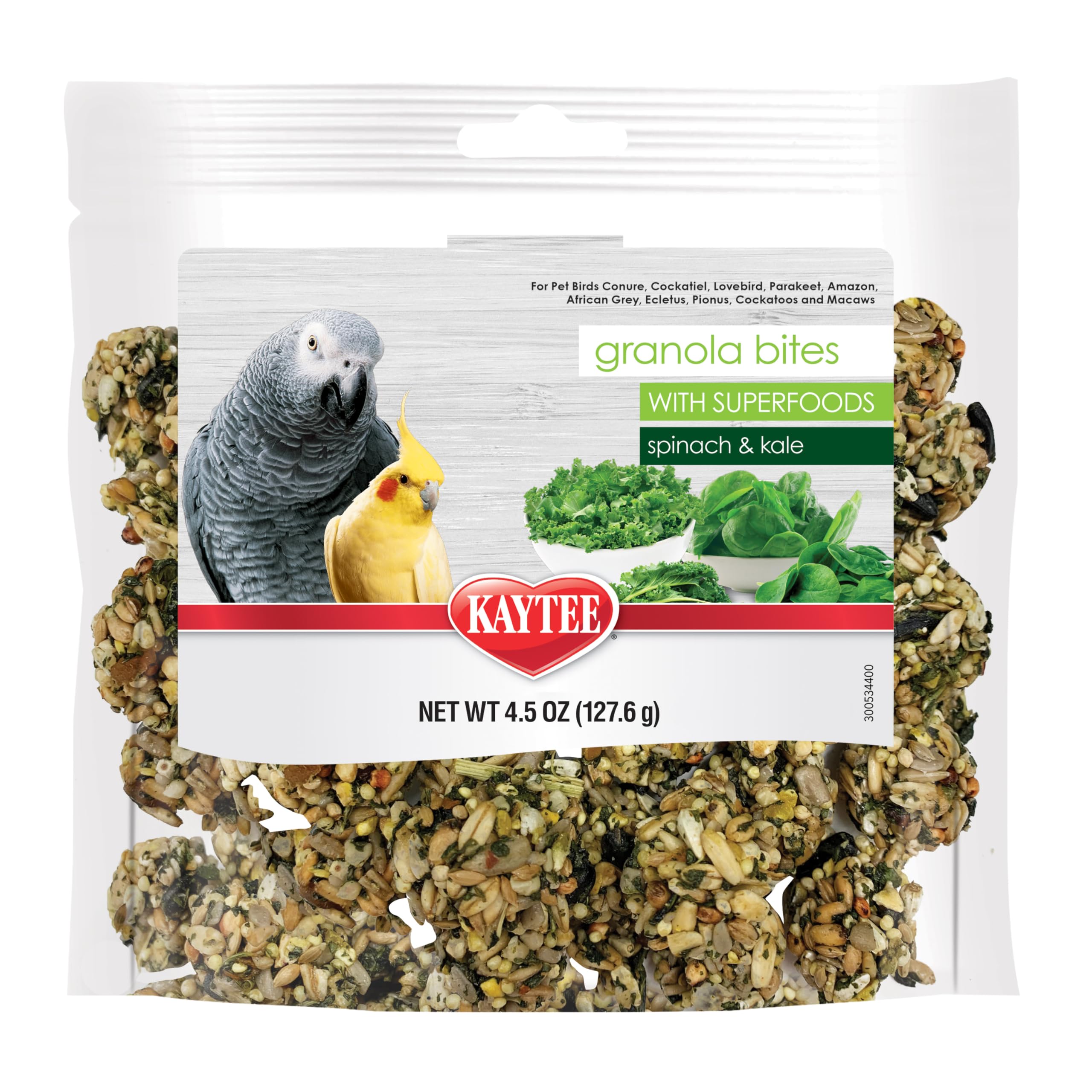 Kaytee Granola Bites with Super Foods Spinach and Kale for Pet Birds, Conure, Co